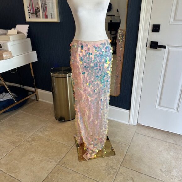 MISSGUIDED Y2K Futuristic Sequin Side Slit Maxi Skirt - Picture 1 of 5